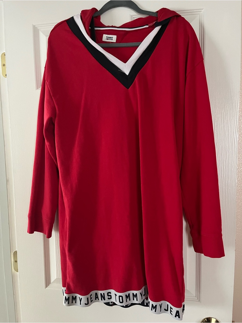 Tommy Hilfiger Red Hooded Tunic with Black & White Trim